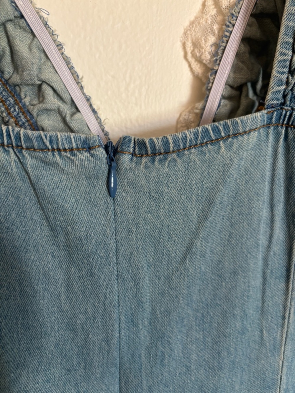 Oyrosy Boho Lace Denim Retro Dress Size Small - Picture 8 of 10